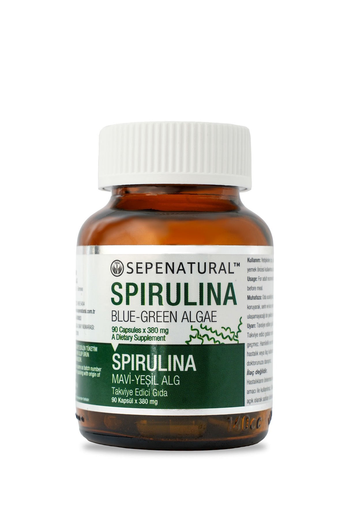 SEPE NATURAL Spirulina 90 Kapsül x 380 mg Yosun, Mavi Yeşil Alg