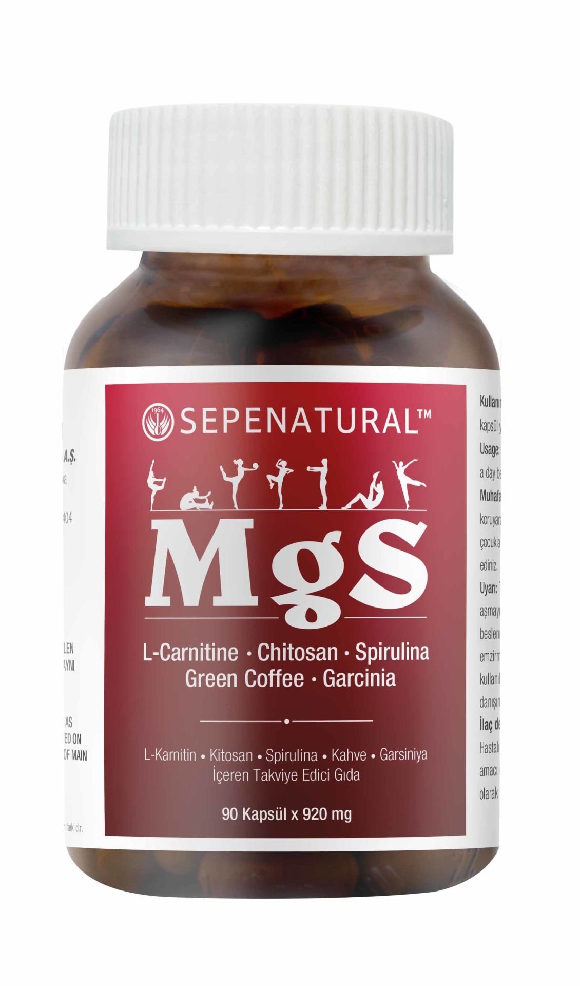 MgS, L-Carnitin, Chitosan, Spirulina, Green Coffee Garcinia Ekstreleri Krom 90 Kapsül x 920 mg SEPE