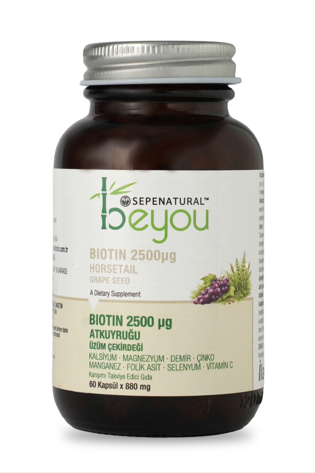 SEPE NATURAL BeYou Biotin 1250, Horsetail Atkuyruğu, Magnezyum, Selenyum Kompleks 60 Kapsül x 880 mg